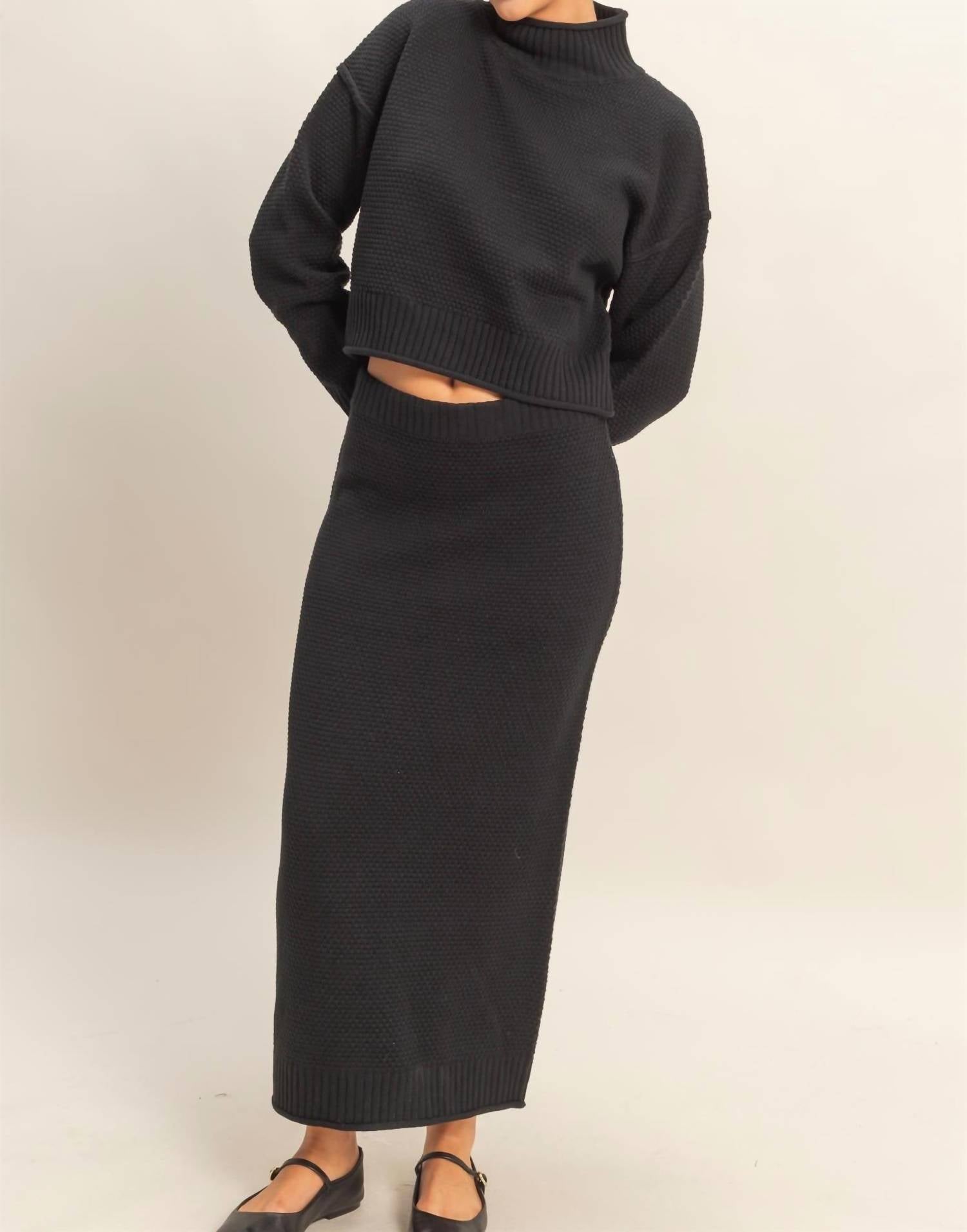 Hyfve - Textured High Neck Sweater & Skirt Set