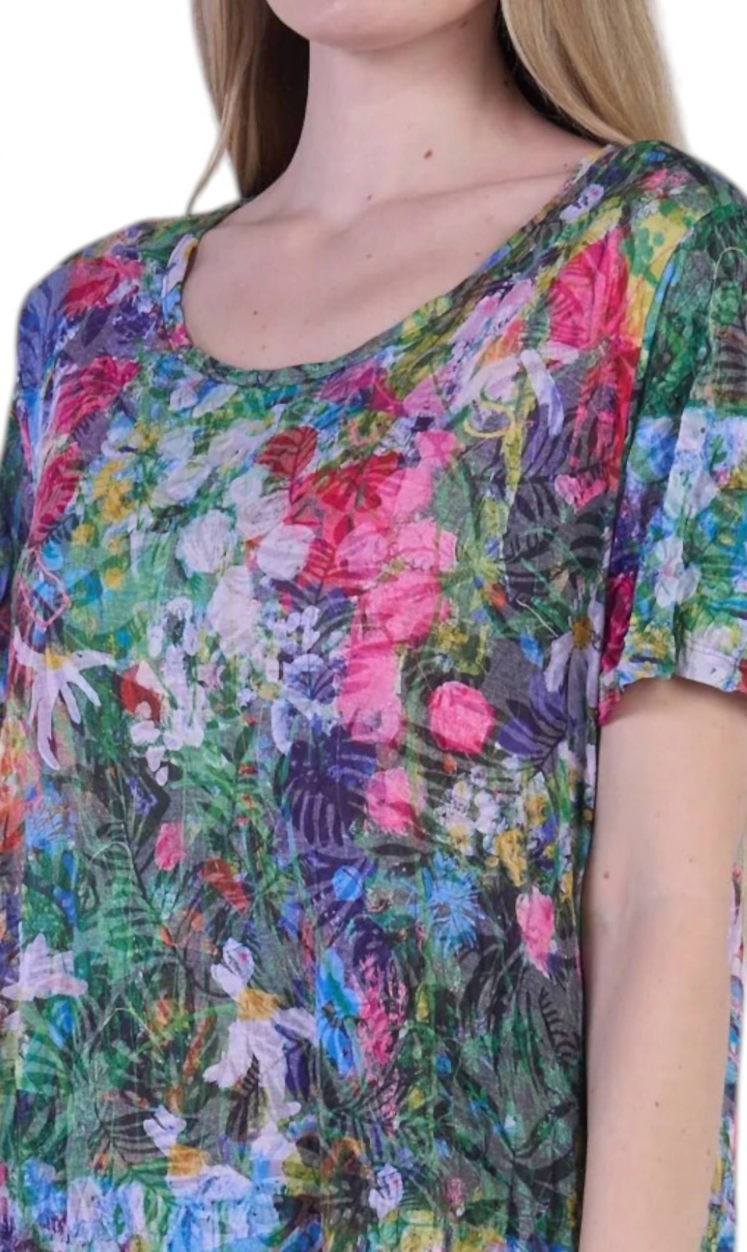 Shana Apparel - Crinkle Short Sleeve Dress With Drape Hem