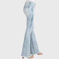 Petra153 - Women's Distressed Mid Rise Flare Jean - Petite