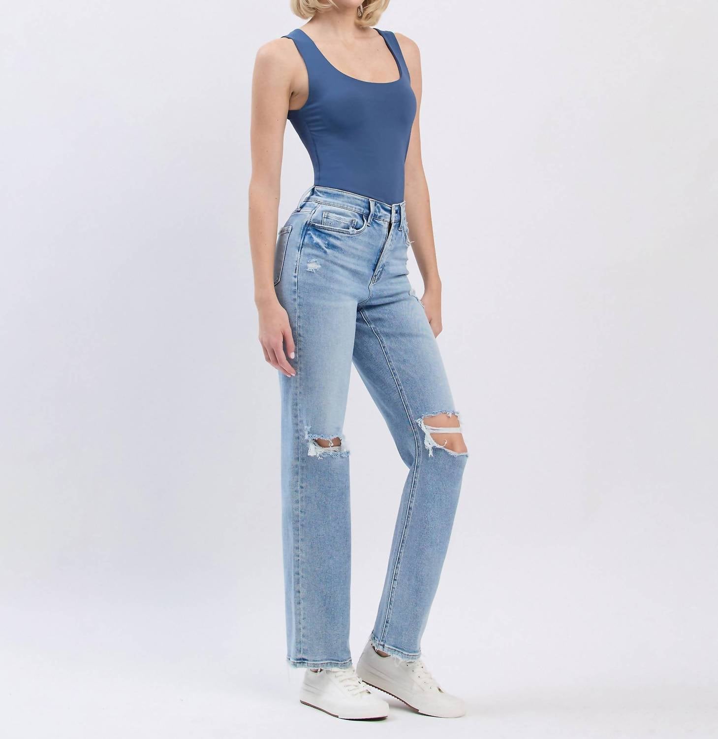 Lovervet - High Rise Distressed Straight Jeans