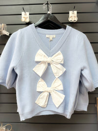 She + Sky - Bow Front V Neck Puff Sleeve Top