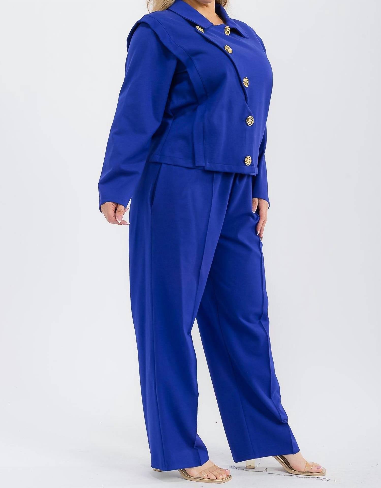 Karen T Design - Asymmetrical Button Blazer And Pants Set