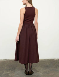 Moon River - Mixed Media Midi Oxblood Dress