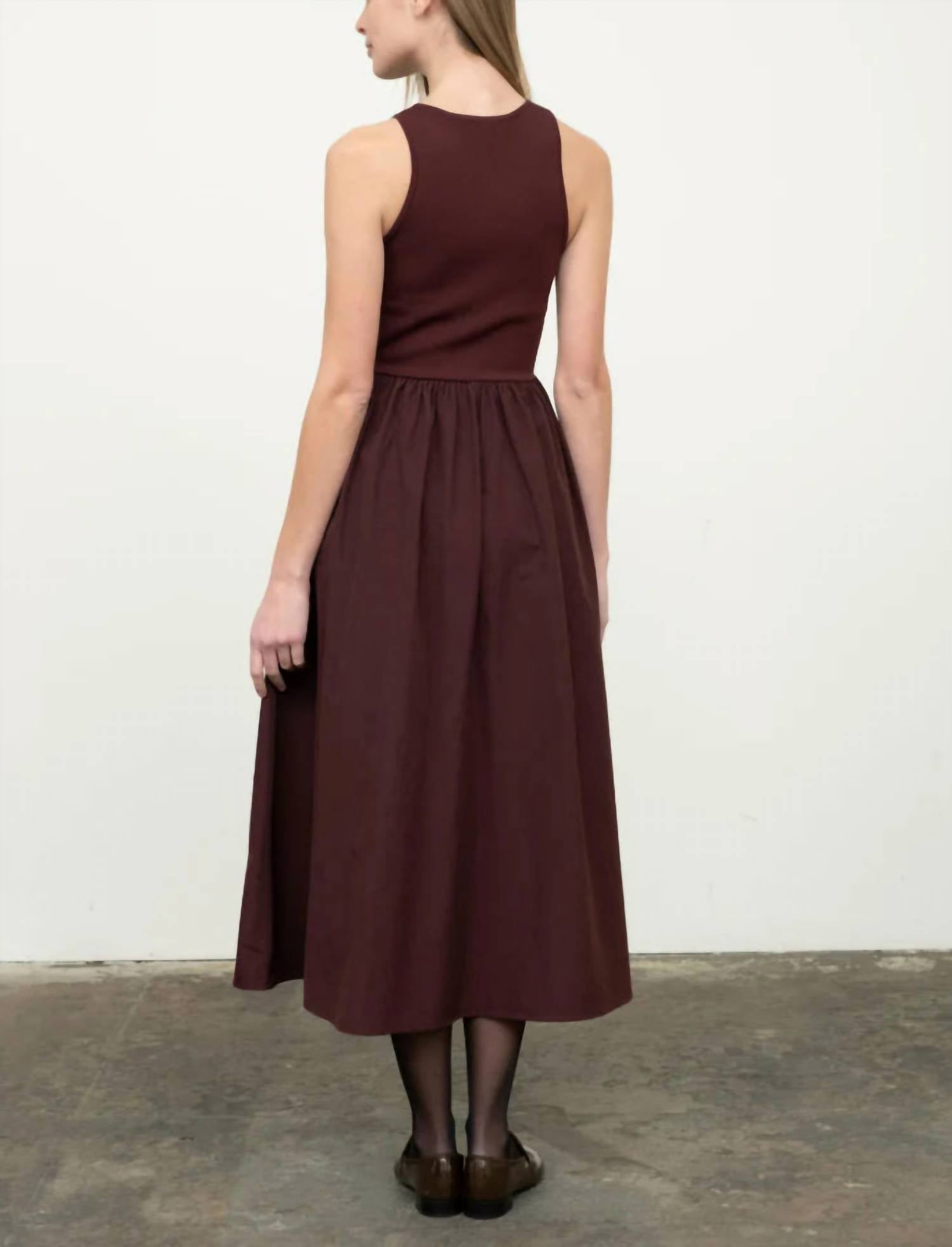 Moon River - Mixed Media Midi Oxblood Dress