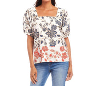 Karen Kane - Puff Sleeve Square Neck Poplin Print Top
