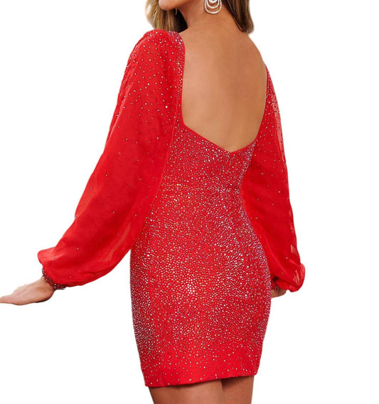 Rachel Allan - Puffed Sleeve Beaded Short Dress