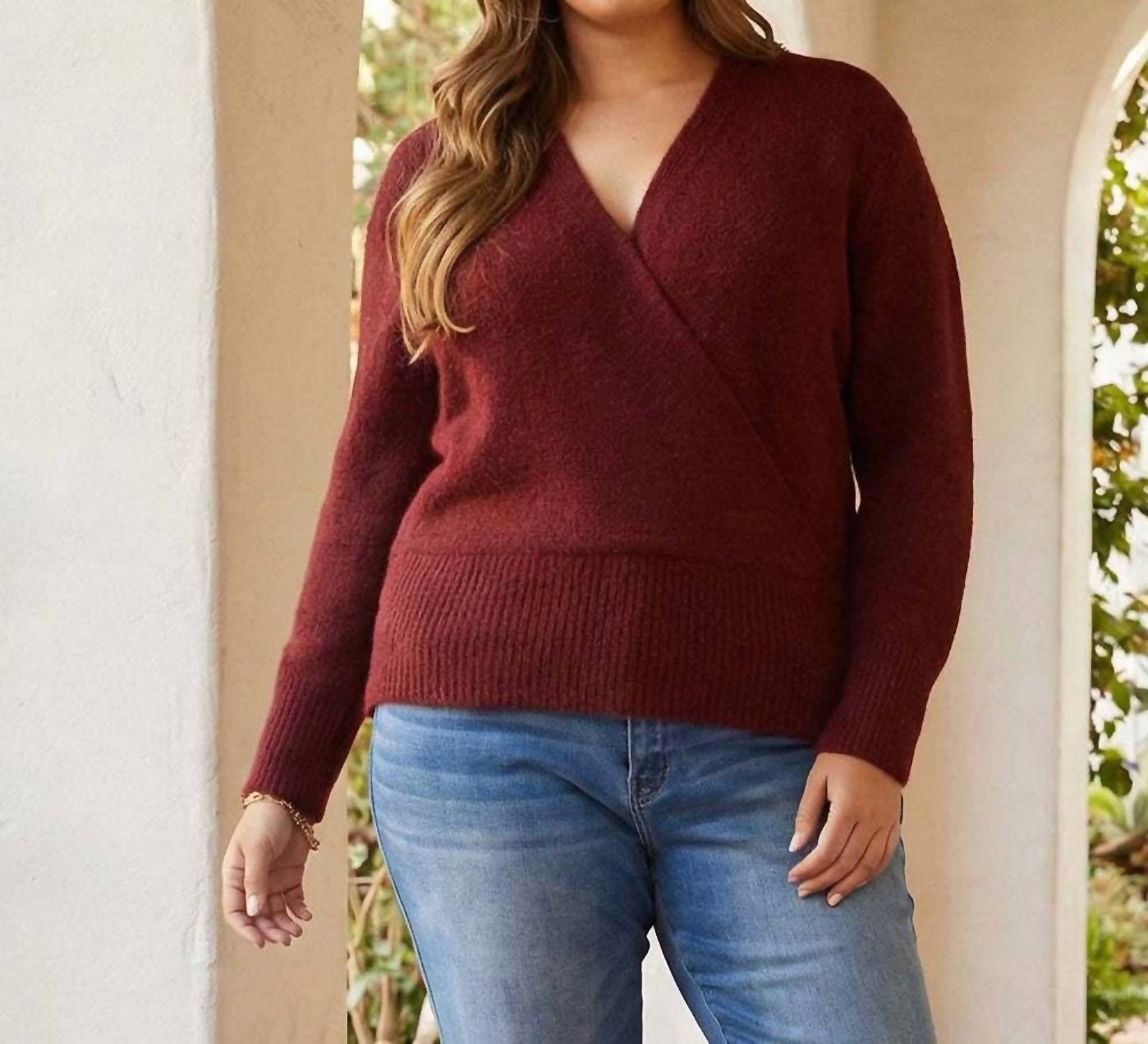 Karen Kane Wrap Sweater - Plus in wine - women's sweater - view 5