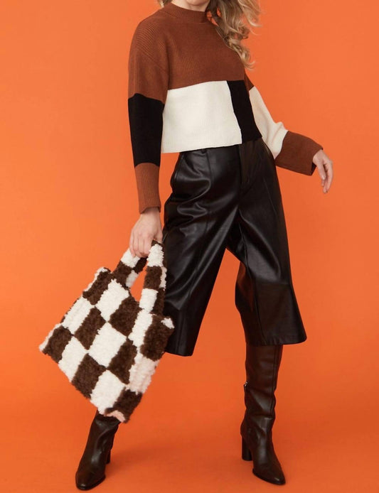 Jayley - Shearling Checkered Tote Bag