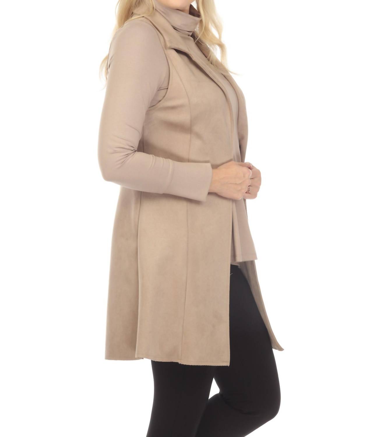 Joseph Ribkoff - Faux Suede Open Front Longline Vest