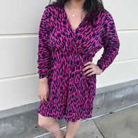 Ces Femme - Print Rib Merrow Hem V-neck Mini Dress