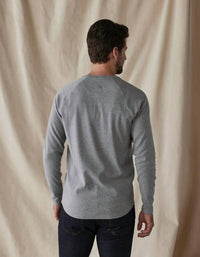 The Normal Brand Puremeso Everyday Henley Top - Plus in heather grey - men's long sleeve top - detail view