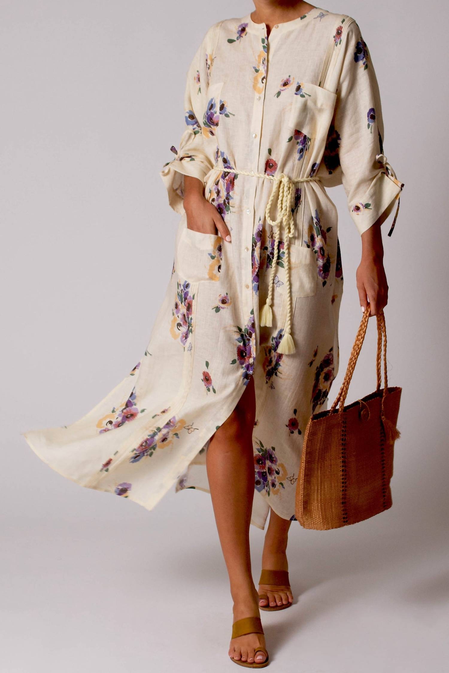 Miguelina - Paisley Linen Bouquet Maxi Dress