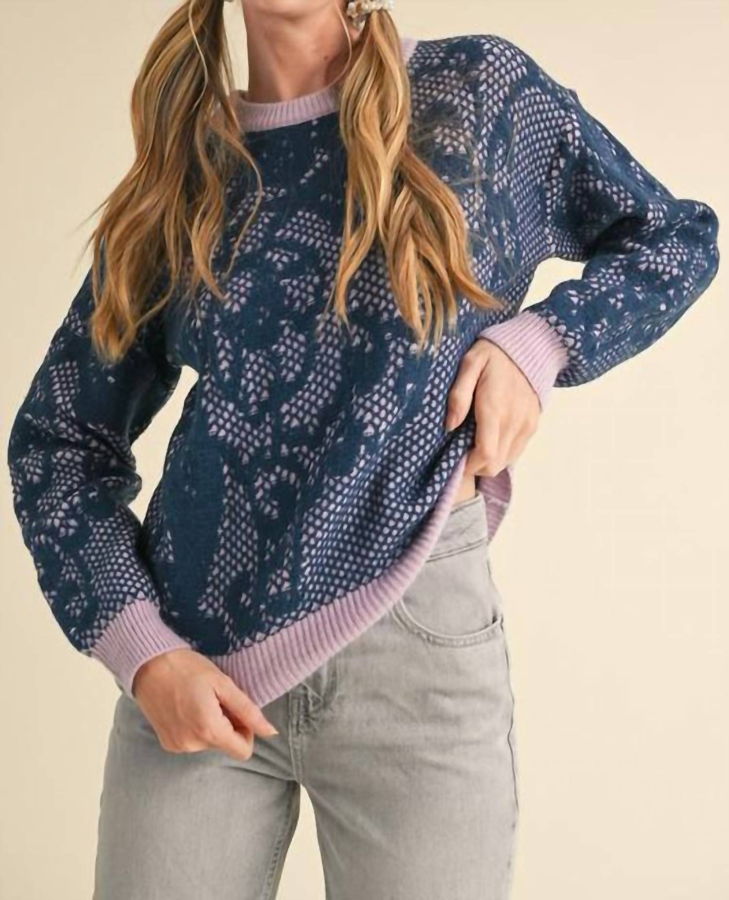 &Merci - Lace Pattern Knit Sweater