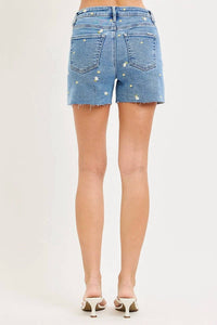 Risen - Floral Embroidered Denim Shorts