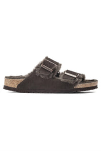 BIRKENSTOCK Unisex Arizona Shearling Suede Leather Sandals in mocha - women's sandal - detail view