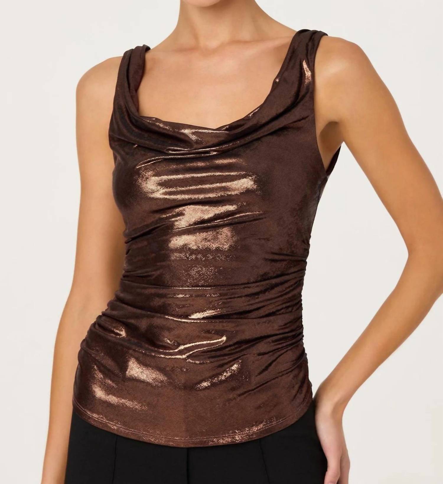 ASTR Leanne Cowl Neck Sleeveless Top in brown - women's tank top