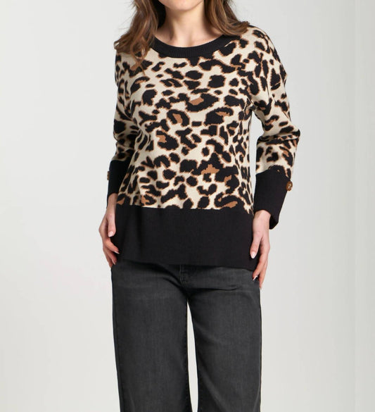 Apny - Leopard Pullover Sweater With Wide Cuffs