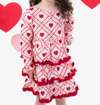 RuffleButts Girl's Sweetheart Plaid Gauze Tiered Ruffle Dress in pink - kids' dress - alternate view