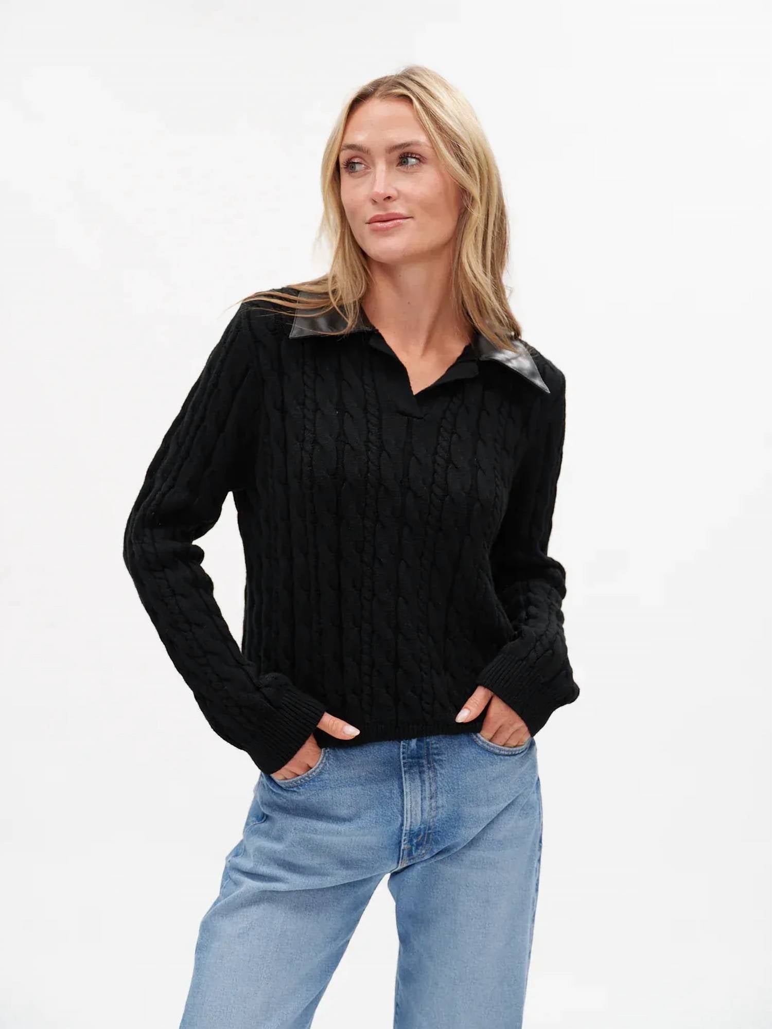 Six/Fifty - Chiara V-Neck Cable Knit Top