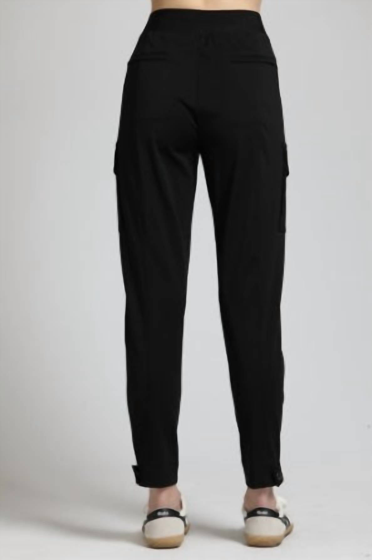 APNY Women's Ponte Pull On Cargo Pant in black - women's pants - detail view