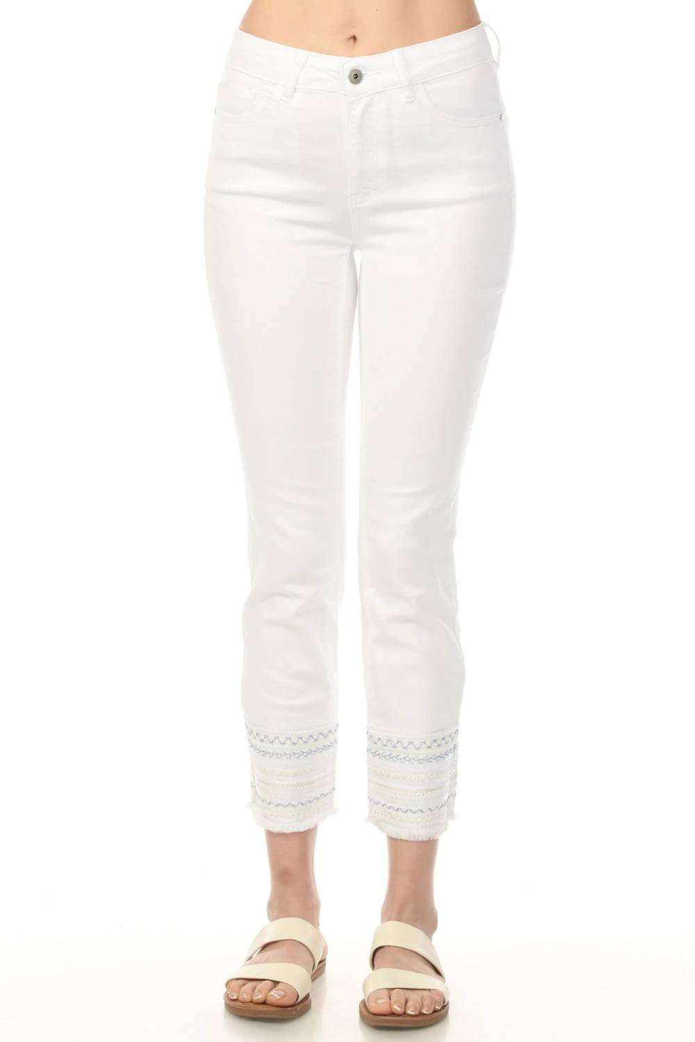 Charlie B - Slim Cropped Embroidered Hem Jeans