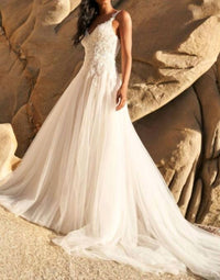 Sherri Hill Lace Bodice Multi Strap Wedding Dress in ivory nude - women's dress