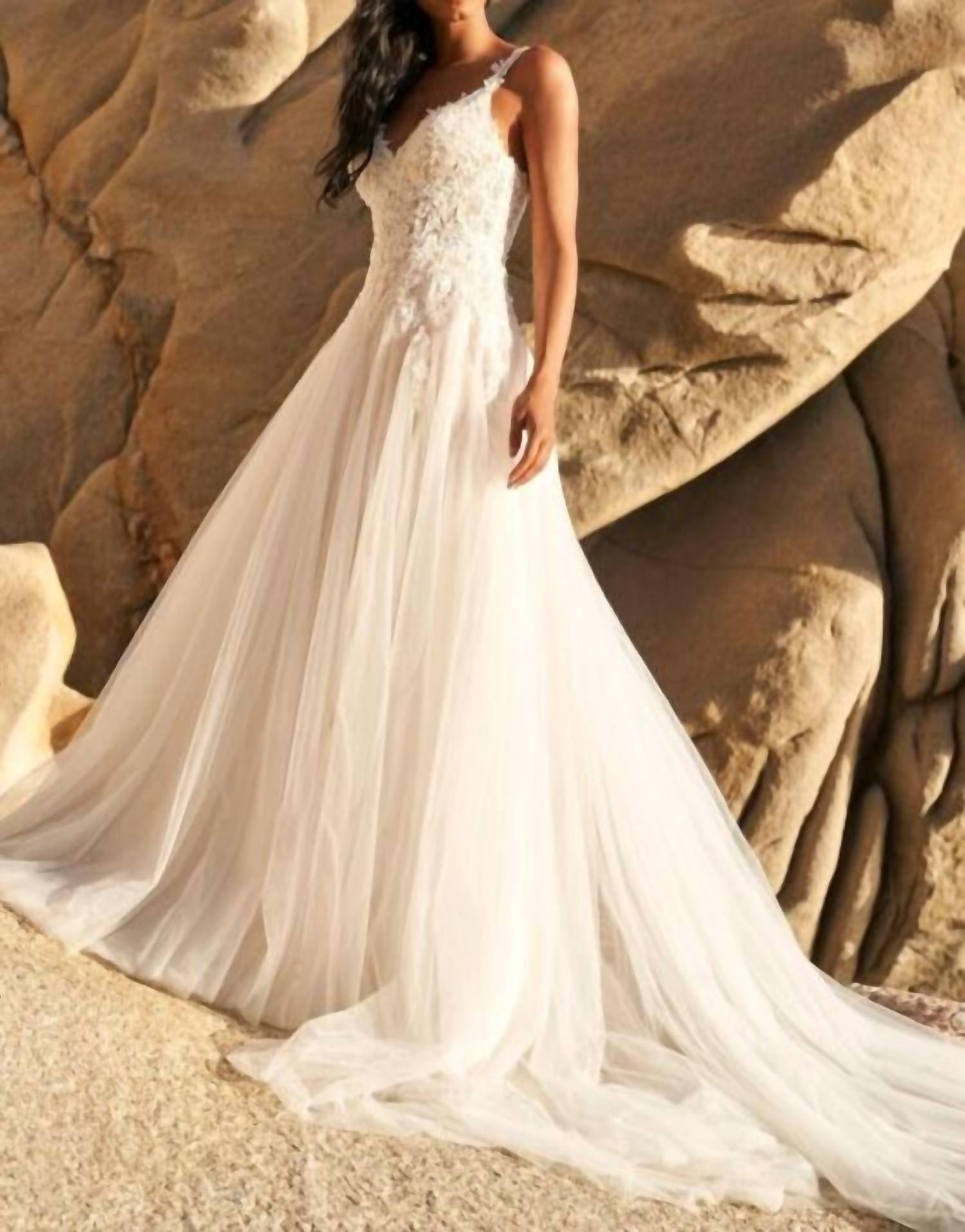 Sherri Hill Lace Bodice Multi Strap Wedding Dress in ivory nude - women's dress