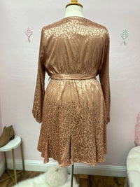 PLUS SIZE TONAL LEOPARD SATIN WOVEN DRESS