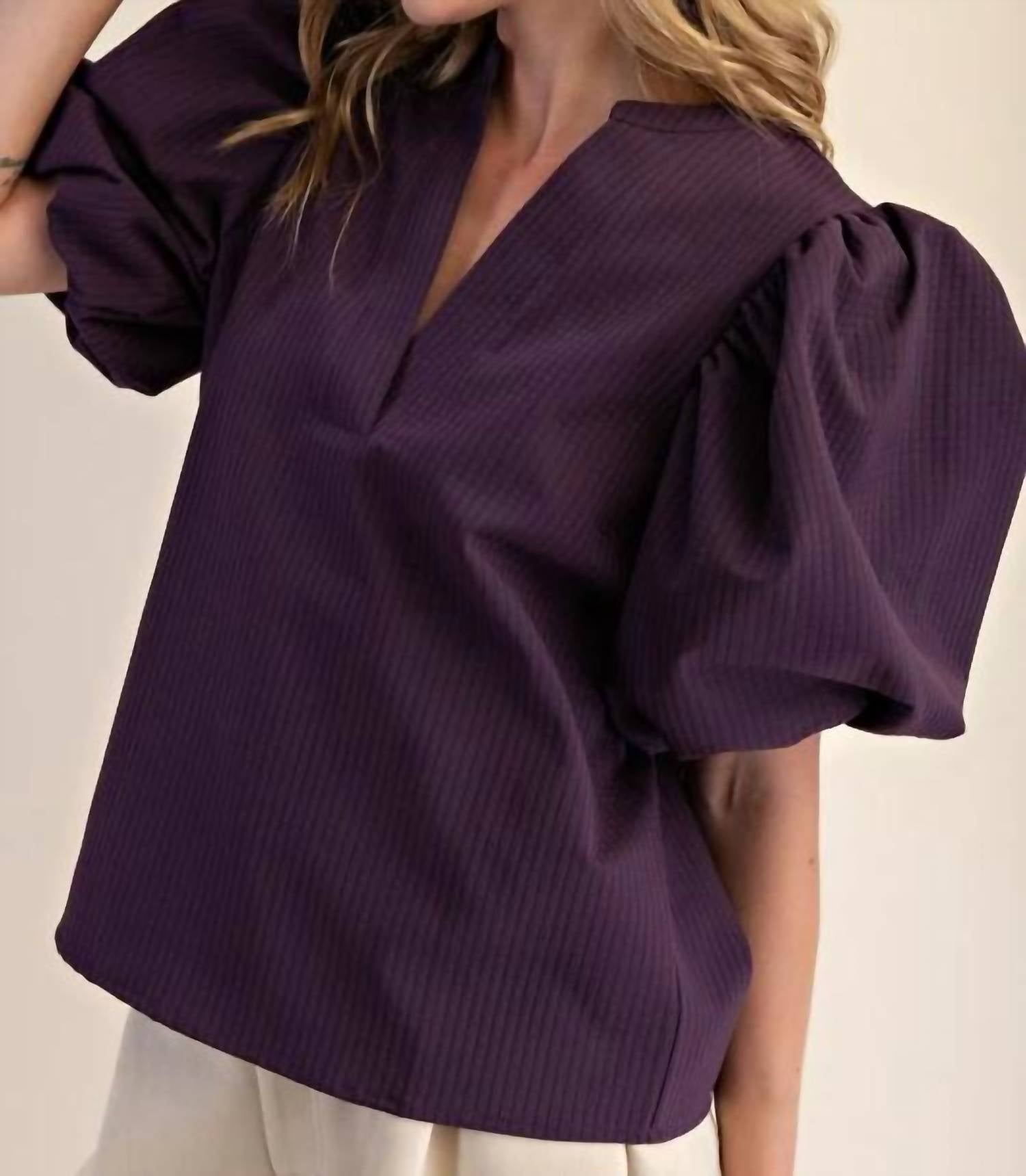 Glam - Kinsley V-neck Puff Sleeve Blouse