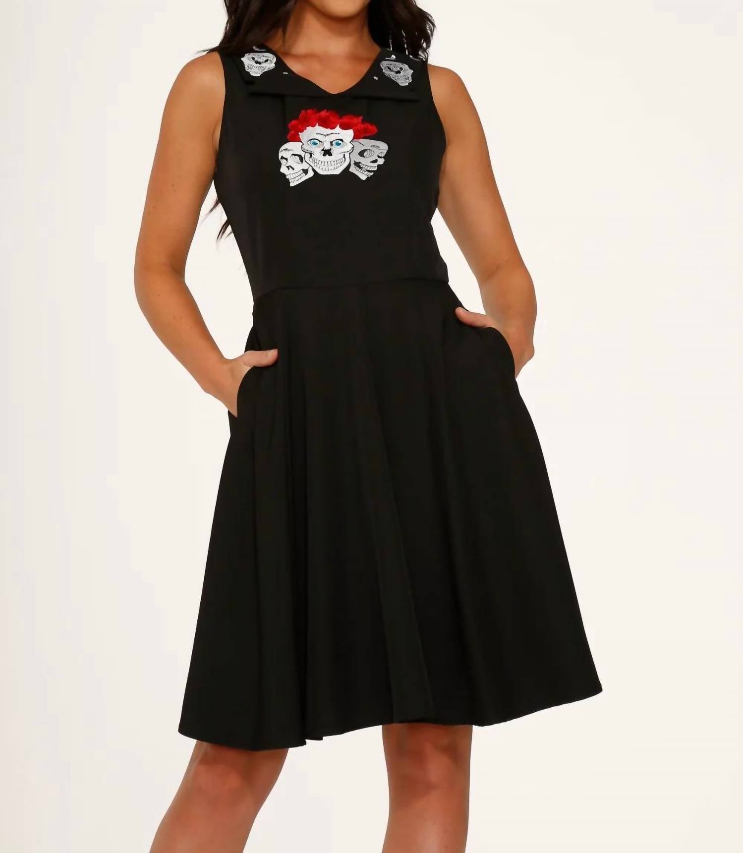 Orchid Bloom - Skulls Embroidered Swing Dress