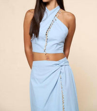 lalavon Amanda Halter Crop Top And Skirt Set in blue - women's skirt - view 4