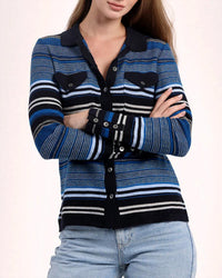 Minnie Rose - Cotton Cashmere Novelty Stripe Boxy Camp Shirt