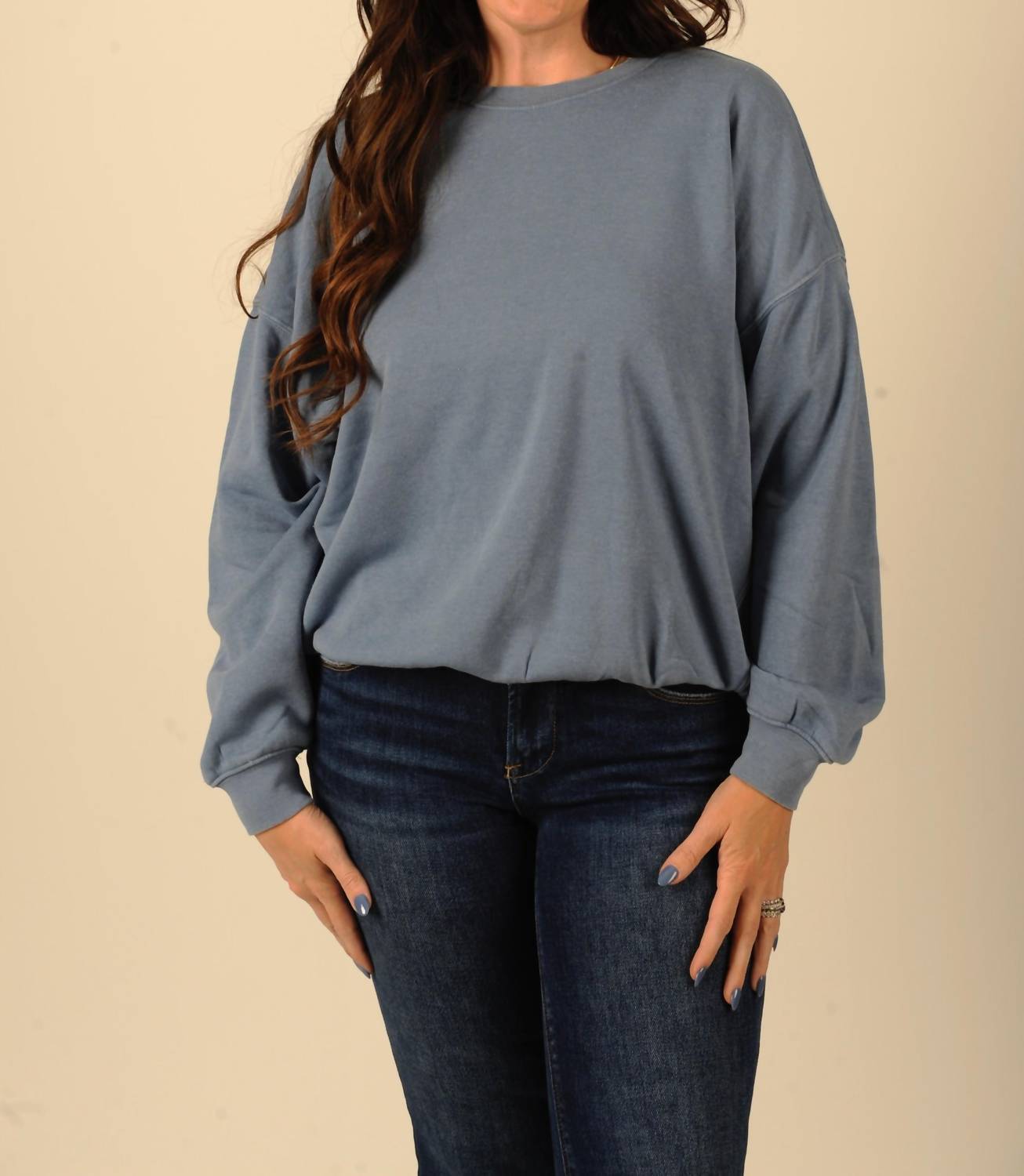 Double Zero Misty Long Sleeve Sweatshirt in blue - women's top