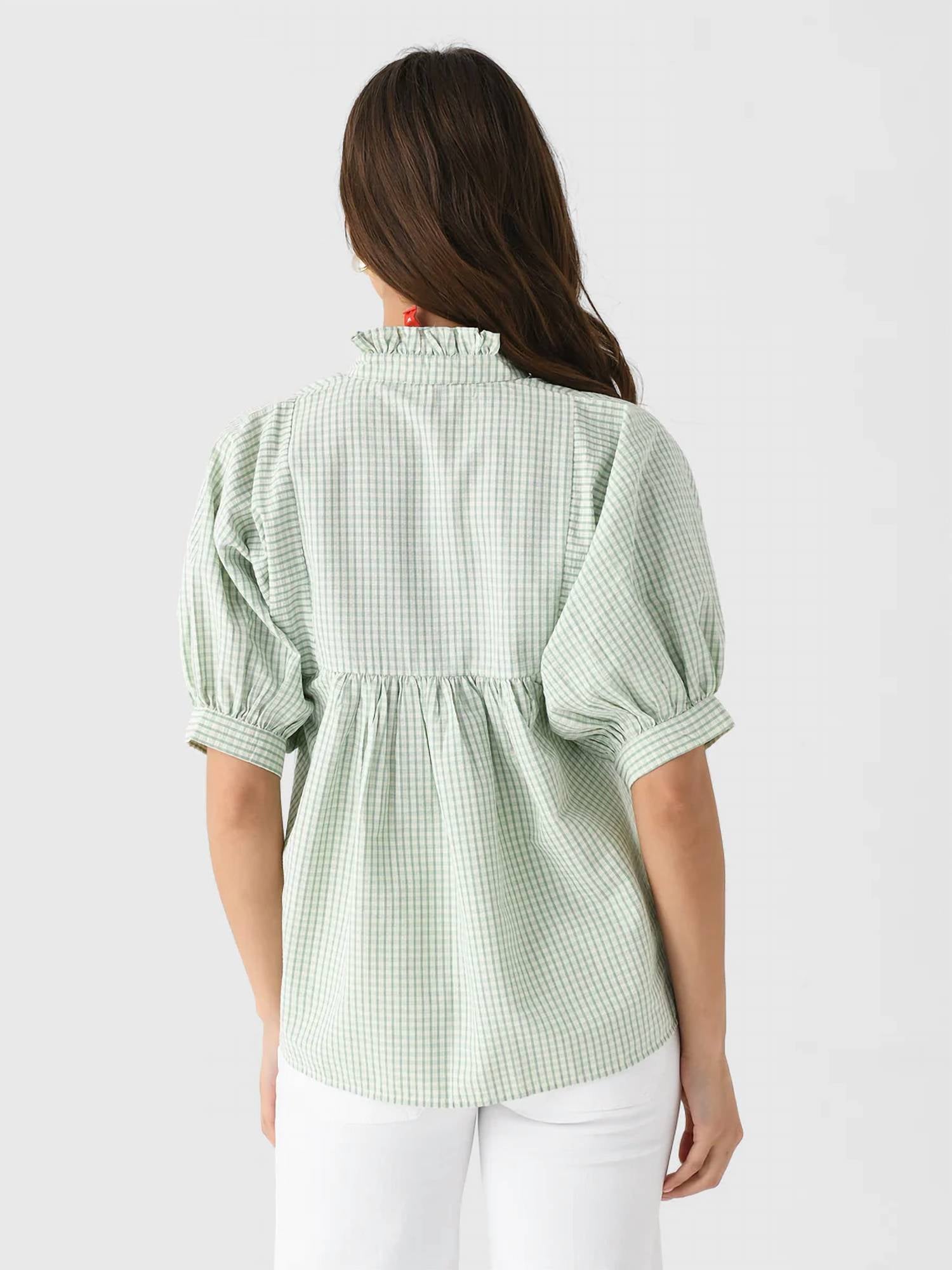 Never a Wallflower High Neck Top in green plaid - women's blouse - alternate view