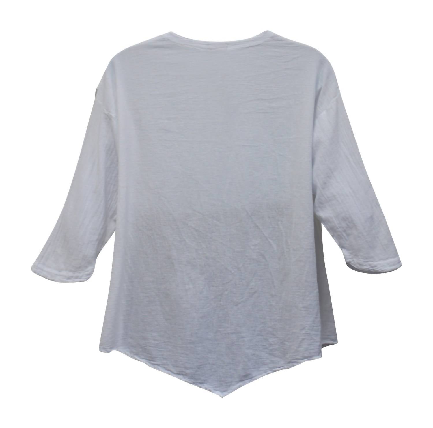 Maria de Guadalajara Women's Fringe Cotton Gauze Top in white - women's blouse - detail view