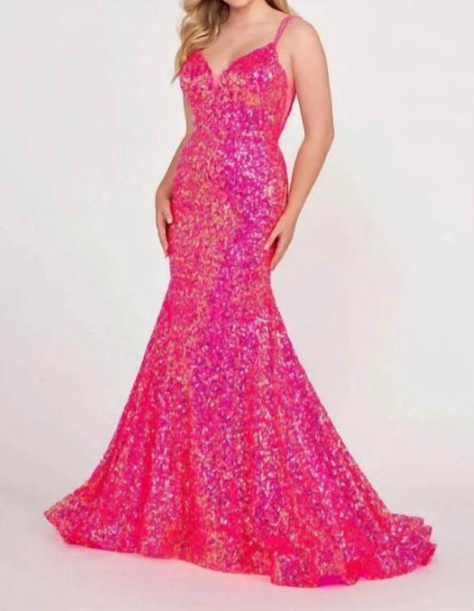 Ellie Wilde - V-neck Sequin Mermaid Prom Gown
