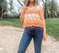 Hem & Thread - Open Crochet Color Block Tank