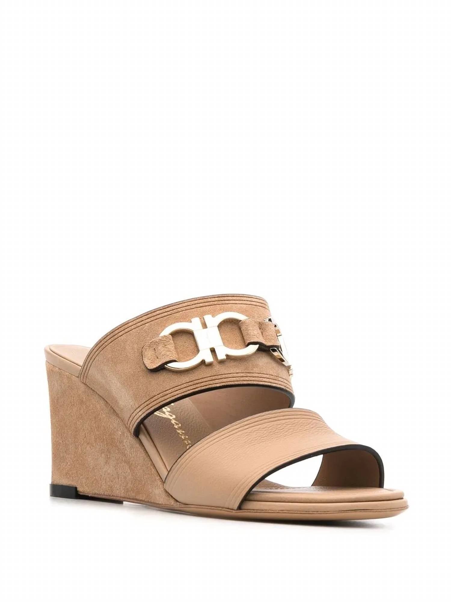 Salvatore Ferragamo Women's Chaim 75mm Suede Wedge Mules in beige khaki - women's sandal - view 41
