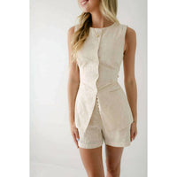 Karlie Neutral Eyelet Button Shorts in beige - women's shorts - detail view