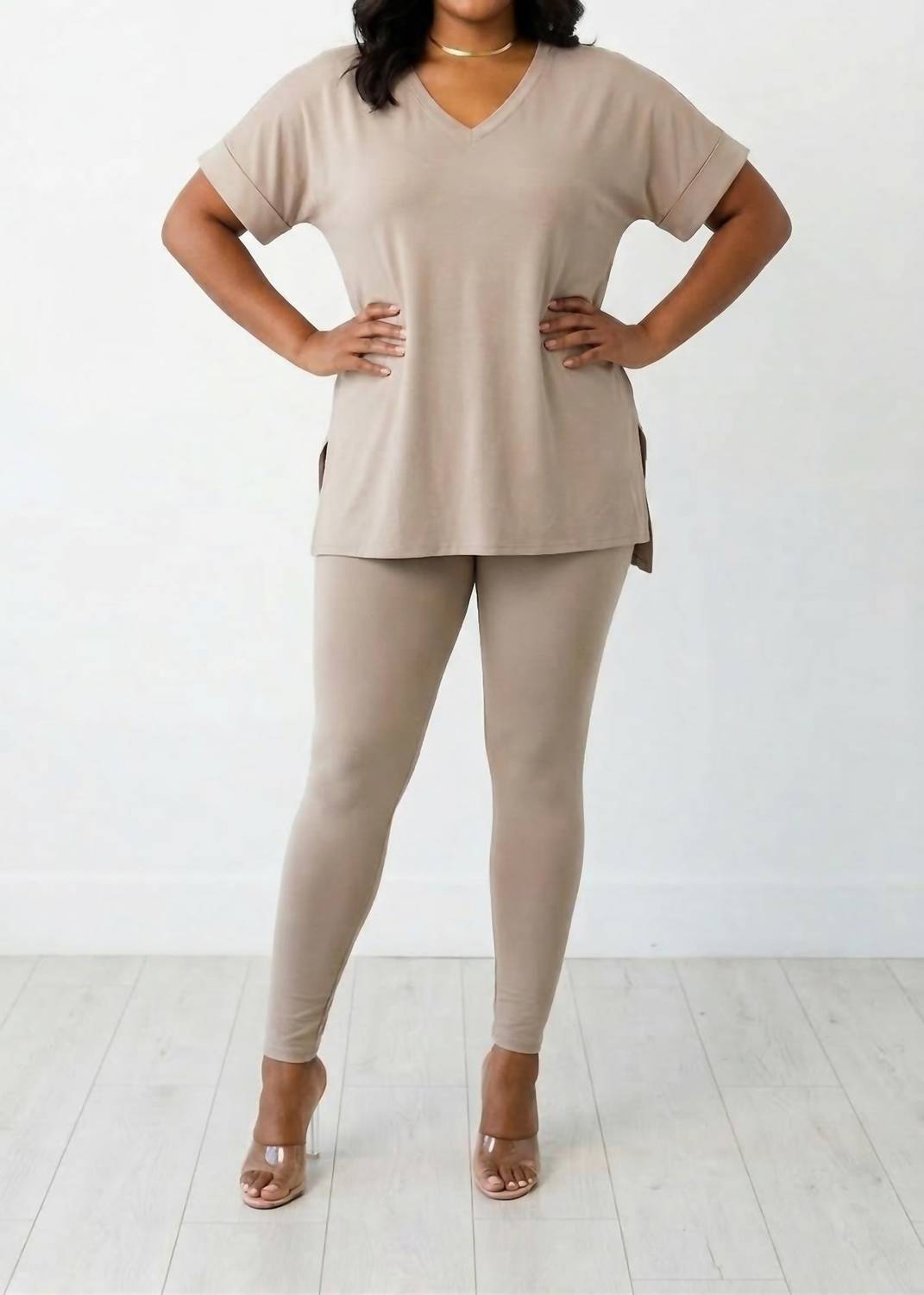 ZENANA Short Sleeves SuperSoft Matching Set in ash mocha - women's sleepwear
