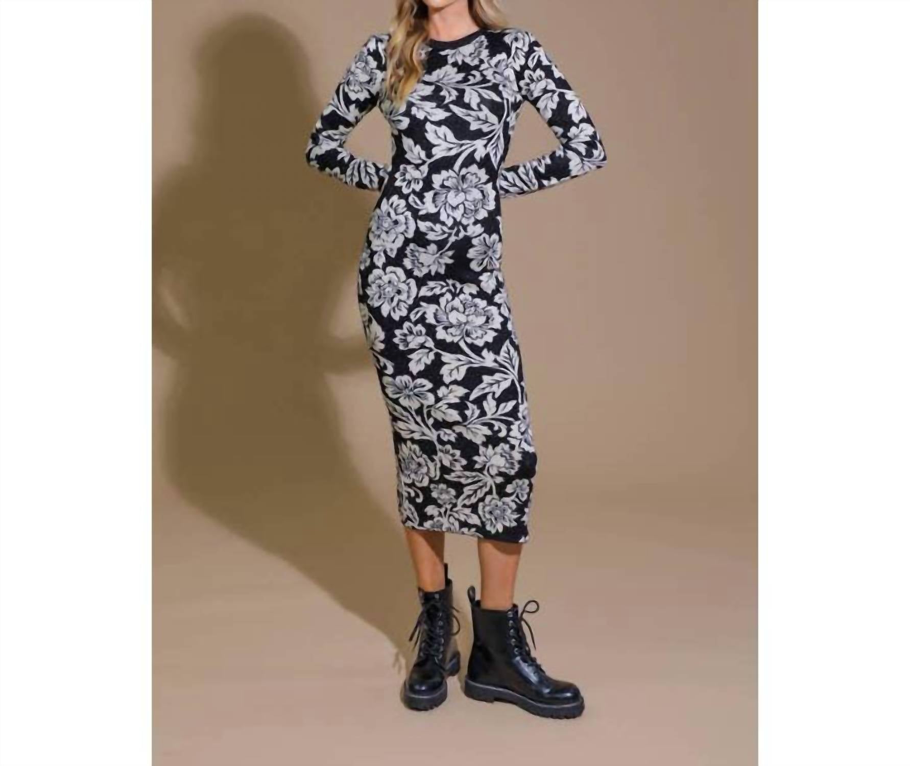 Flying Tomato - Jacquard Knit Midi Sweater Dress