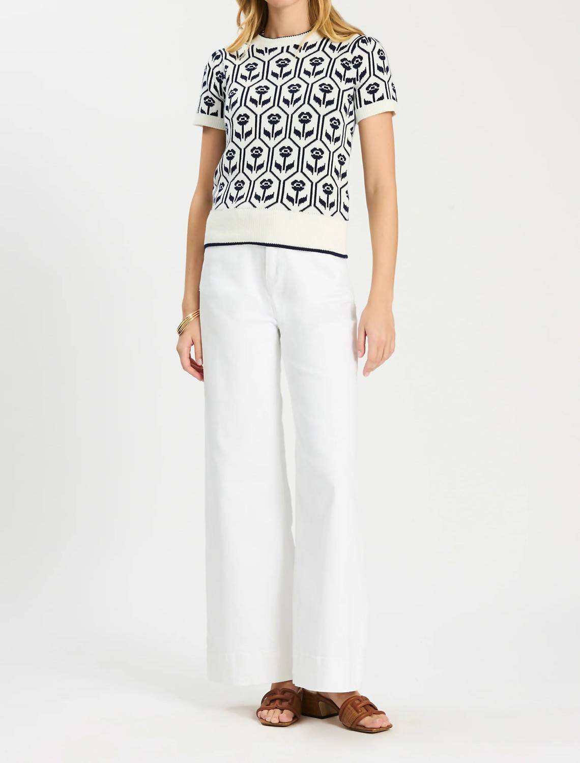 Tyler Boe Mimi Cotton Tulip Short Sleeve Sweater in beacon blue - women's sweater - alternate view