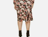 Skies Are Blue - Plus Rose Print Ruffle Trim Floral Wrap Midi Dress