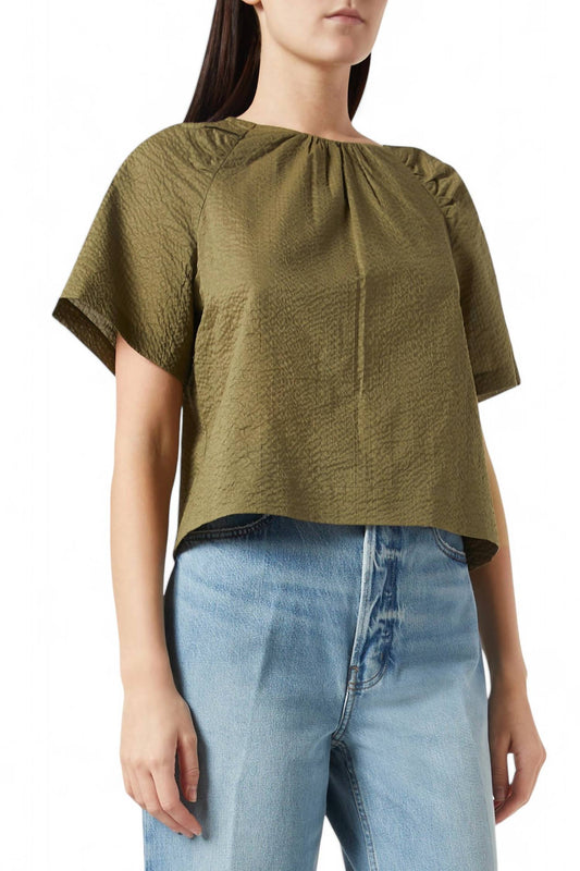 Frame - DRAPED SHORT SLEEVE COTTON BLOUSE