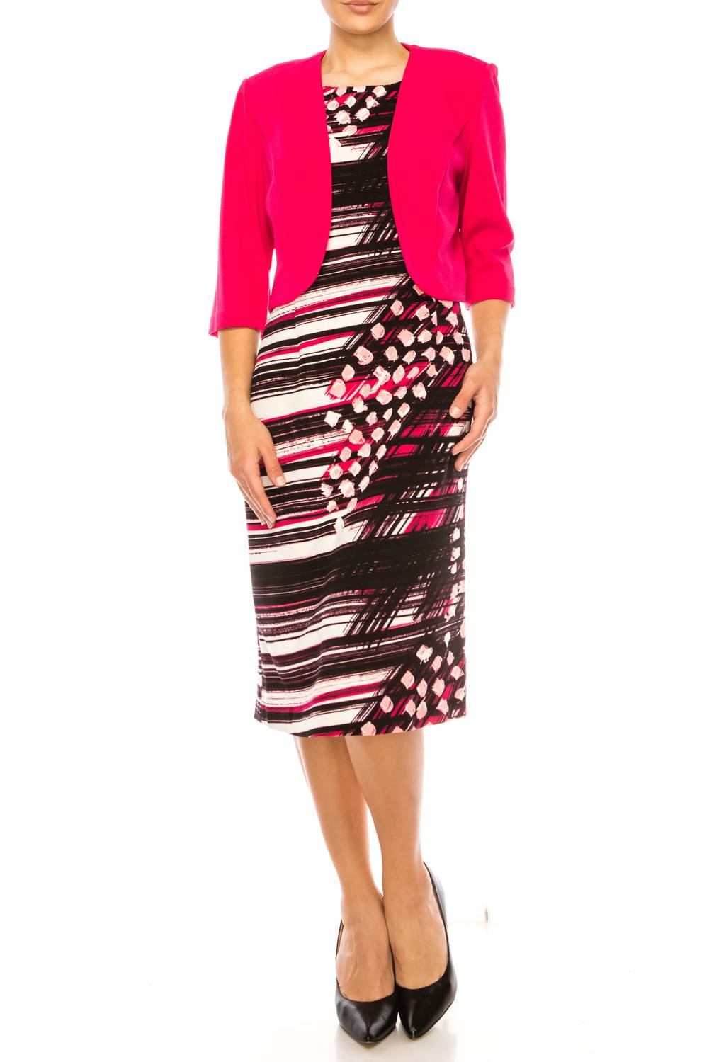 Maya Brooke - Abstract Print 3/4 Sleeve Jacket Dress