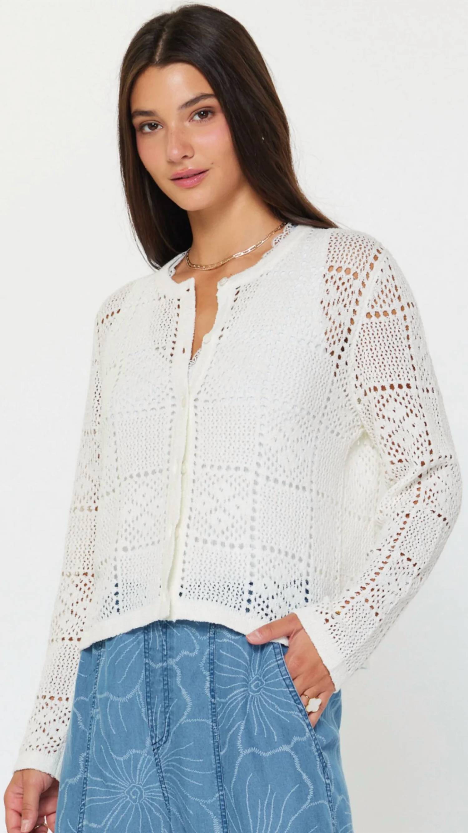 Current Air - Crochet Knit Open Sweater Cardigan