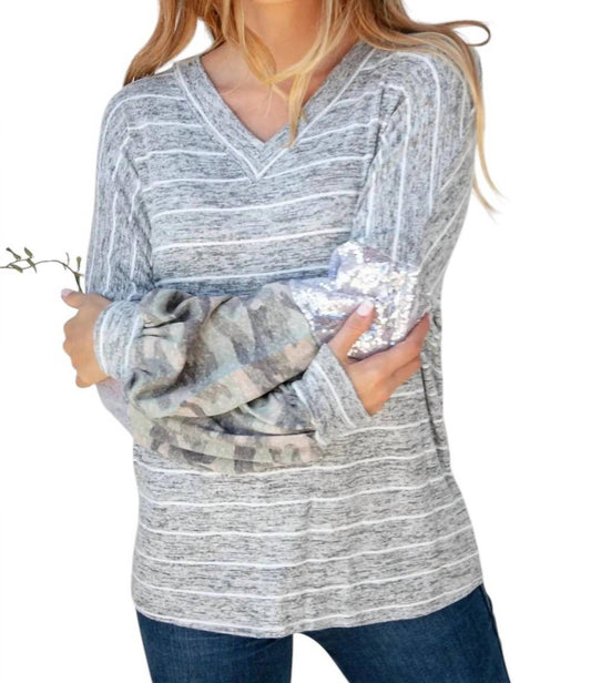 Haptics - SILVER SEQUIN CAMO SLEEVE SWEATER