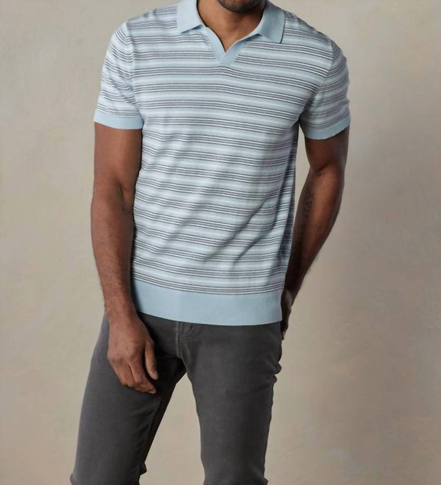 The Normal Brand Robles Striped Polo in clear sky stripe - men's shirt