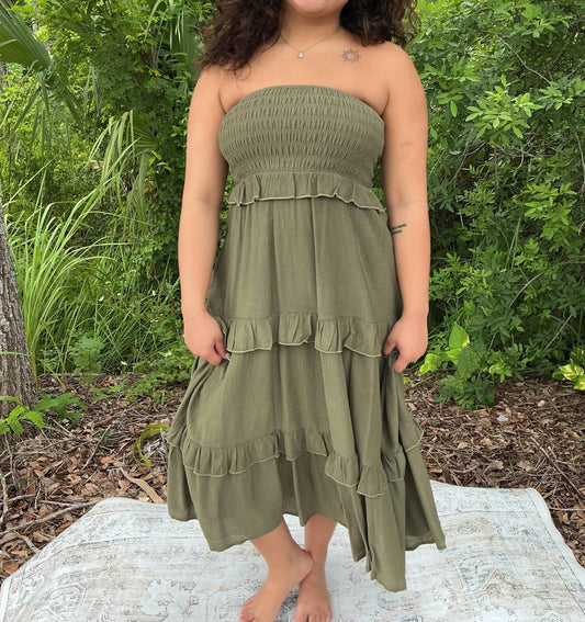 Listicle - Women's Smocked Ruffle Tiered Maxi Skirt Or Midi Dress