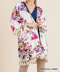 Umgee - Floral Frayed Tassel Kimono - Plus